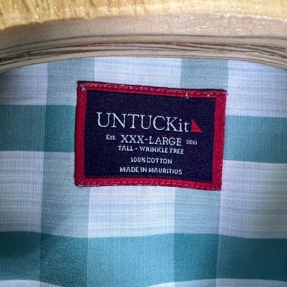 UNTUCKit Wrinkle Free Shirt Teal Gingham Check Pattern Dress Shirt XXXL - Picture 4 of 7